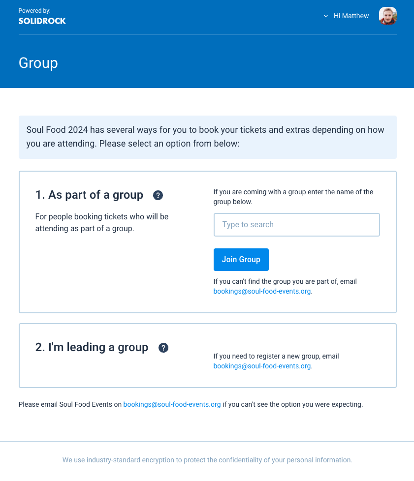 Group required for tickets. No public group registration
