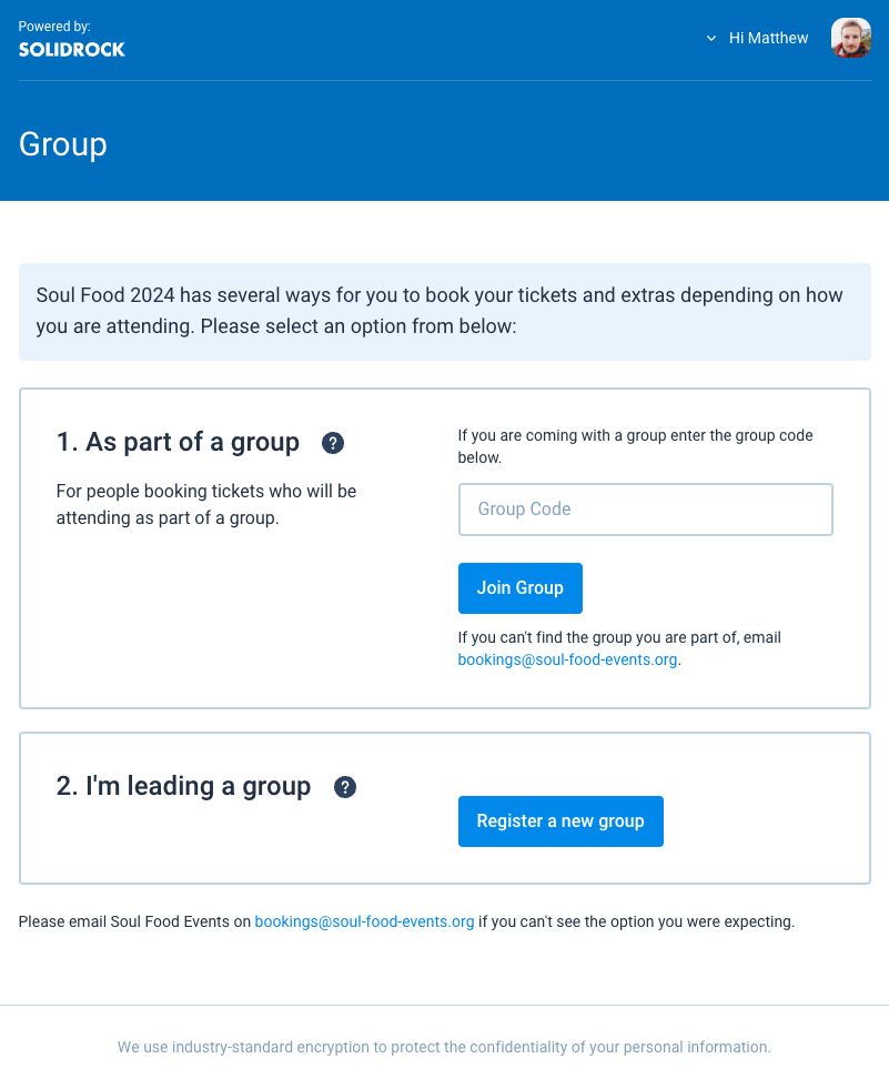Group required for tickets. No public group registration