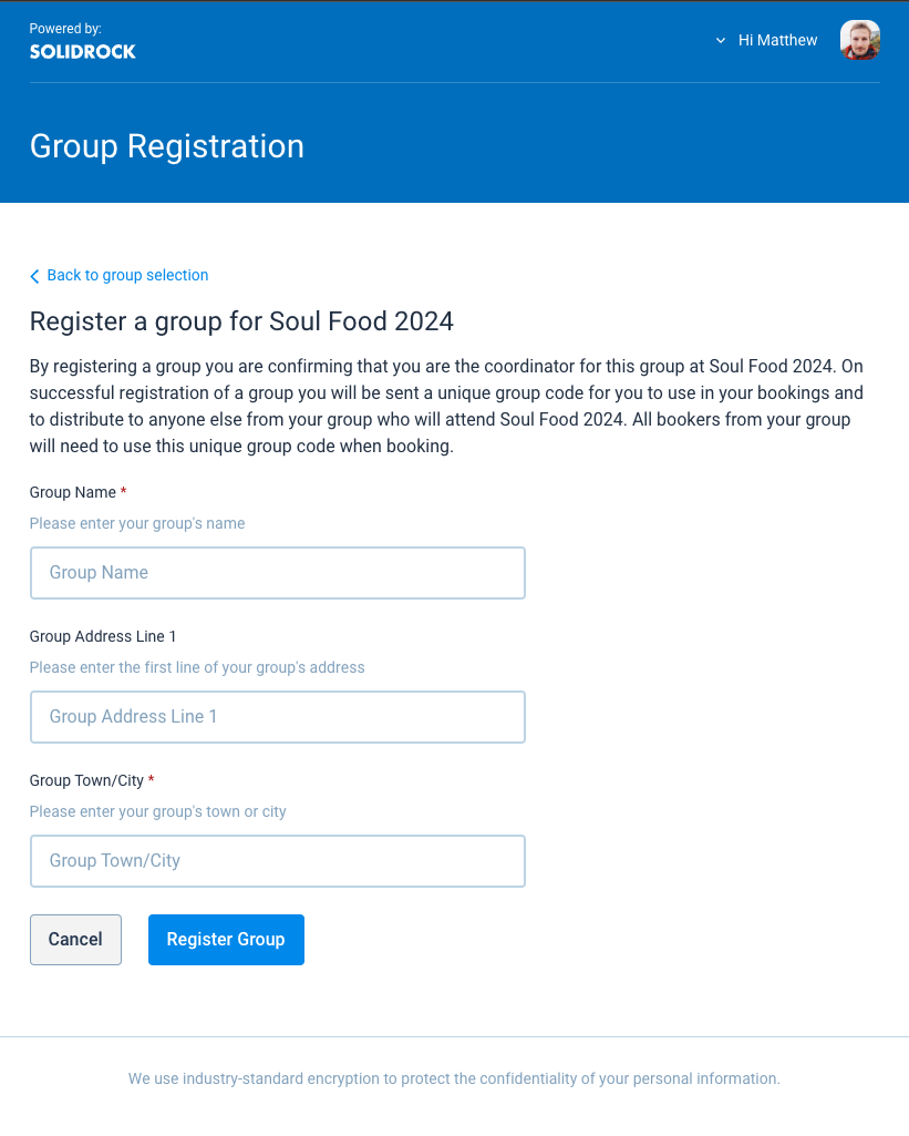 Public Group registration form