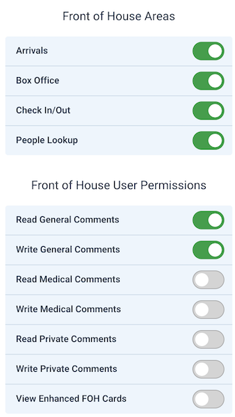 Default permissions for a new FOH User