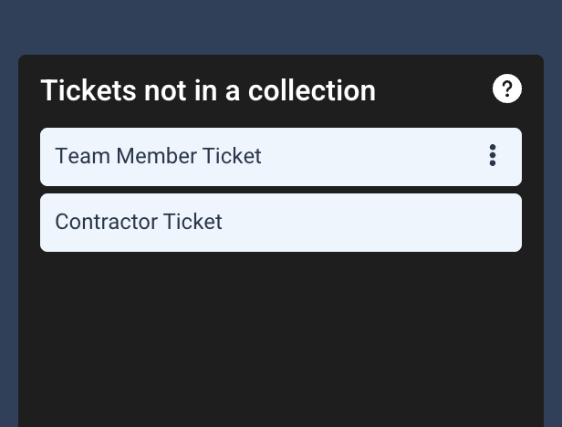 Example ticket collection header showing the collection order number and capacity